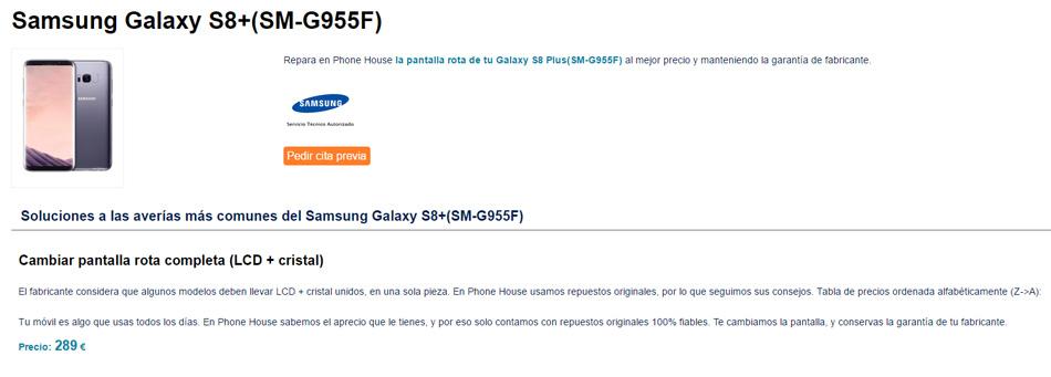 Reparación de la pantalla rota del Samsung Galaxy S8