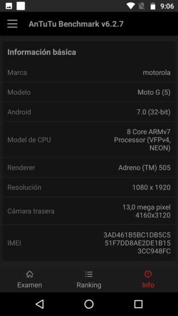 Datos en AnTuTu del Moto G5