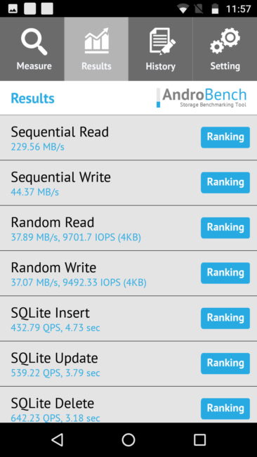 Resultado almacenamiento Moto G5