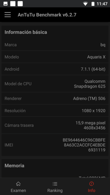 Datos en la prueba ANTuTu del BQ Aquaris X