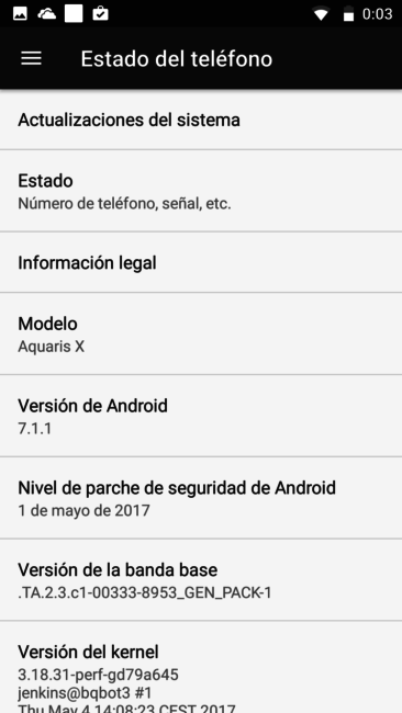 Datos sistema del BQ Aquaris X