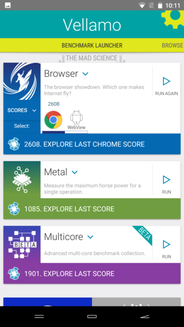 Resultado en Vellamo del Energy Phone Pro 3
