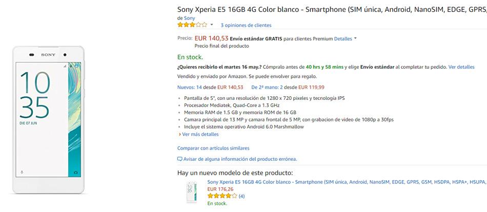 Sony Xperia E5 en Amazon