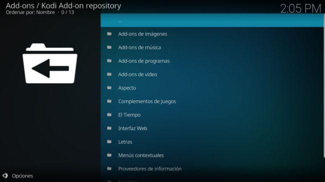 Ver repositorios de add-ons para Kodi Android