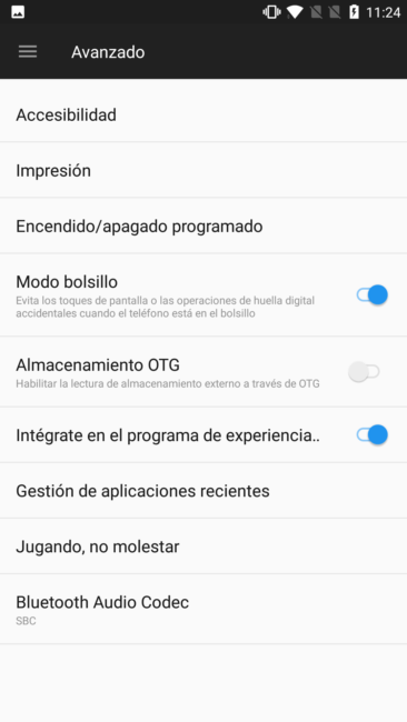 Ajustes del OnePlus 5