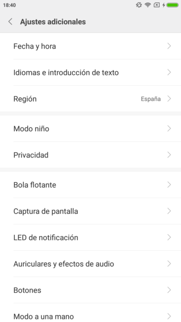 Ajustes del Xiaomi Mi 6