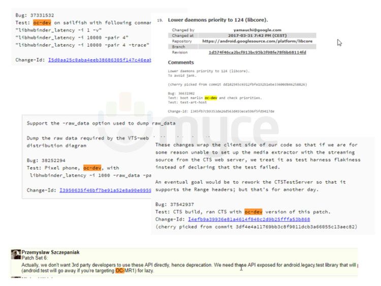 Referencias de Oatmeal Cookie en el código fuente de Android 8.0