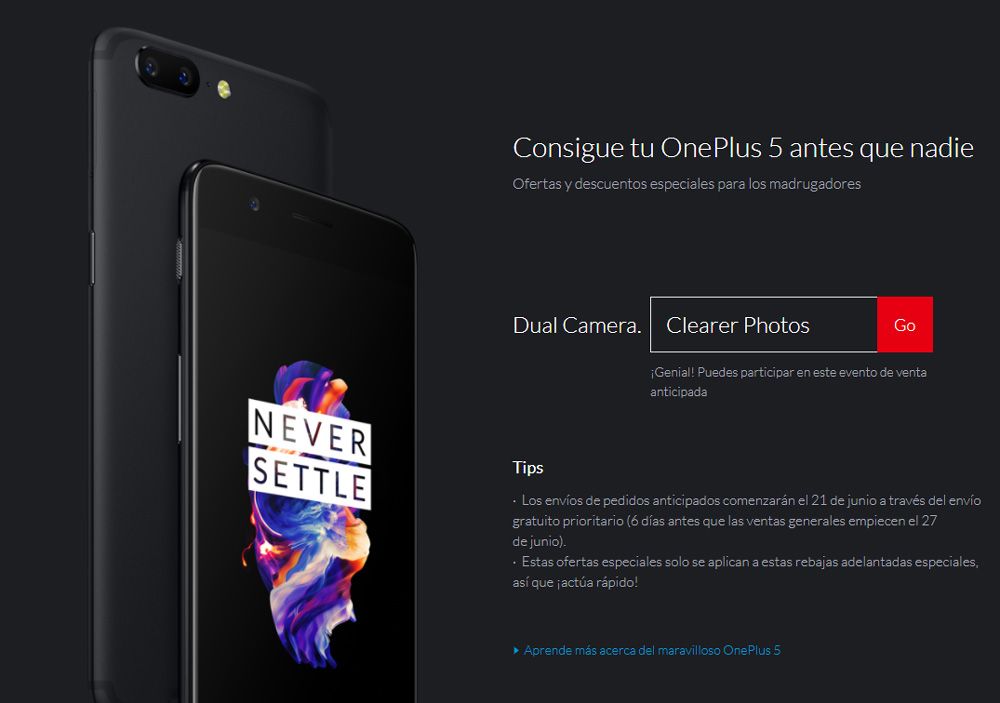 Apartado de la tienda de OnePlus desde el que se puede comprar el OnePlus 5