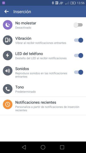 Configurar notificaciones Facebook Android