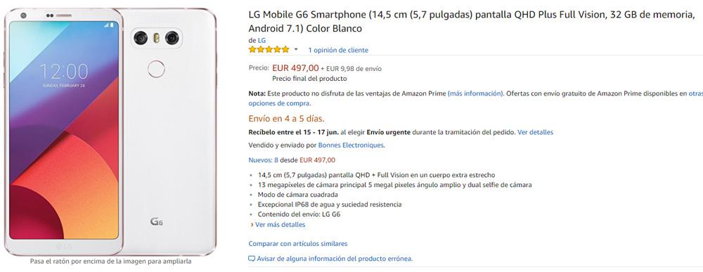 Mejor oferta del LG G6 en Amazon hasta la fecha
