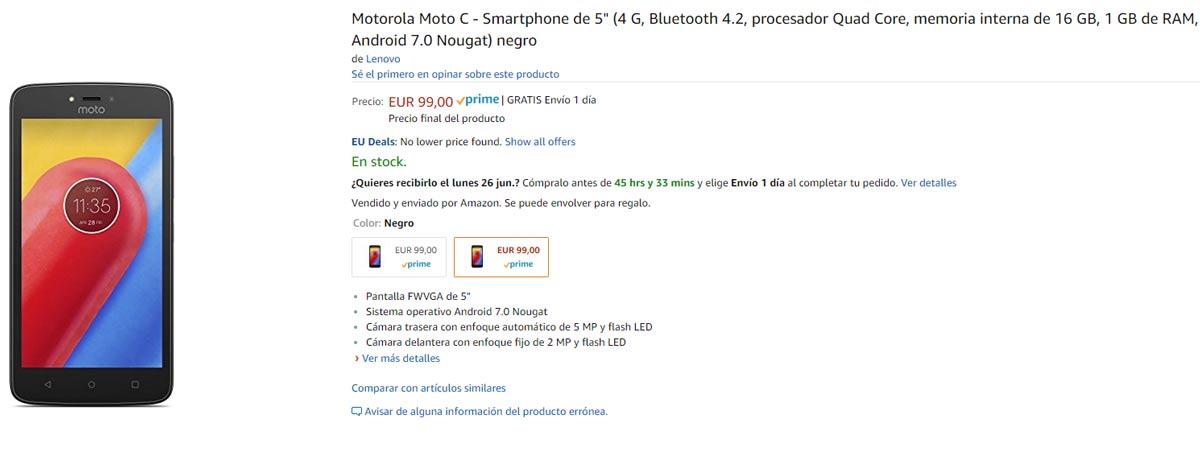 Precio del Moto C en Amazon