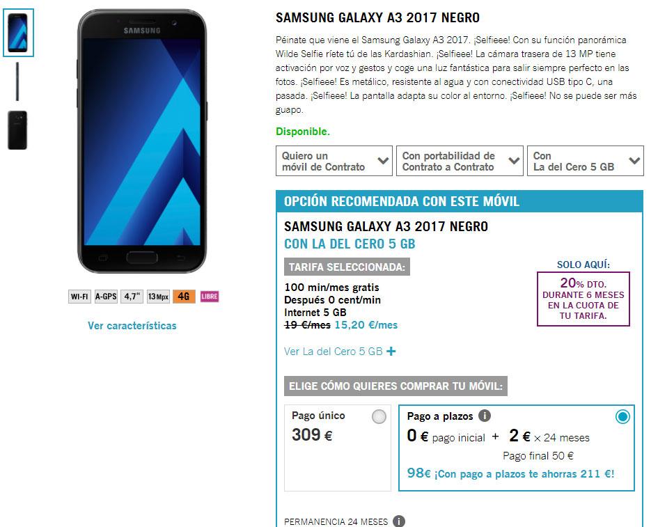 Oferta del Samsung Galaxy A3 2017 en Yoigo