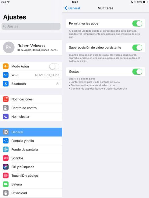 Opciones multitarea iOS