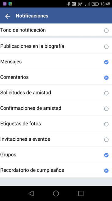 Personalizar notificaciones Facebook Lite Android