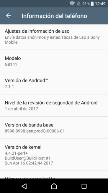 Sistema del Sony Xperia XZ Premium