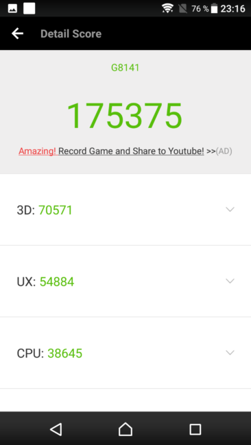 Resultado en AnTuTu con el Sony Xperia XZ Premium