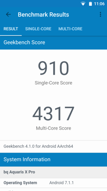 Test GeekBench BQ Aquaris X