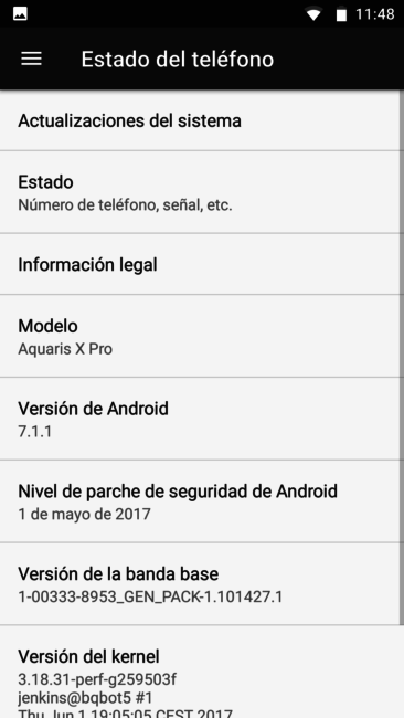 Información del sistema BQ Aquaris X