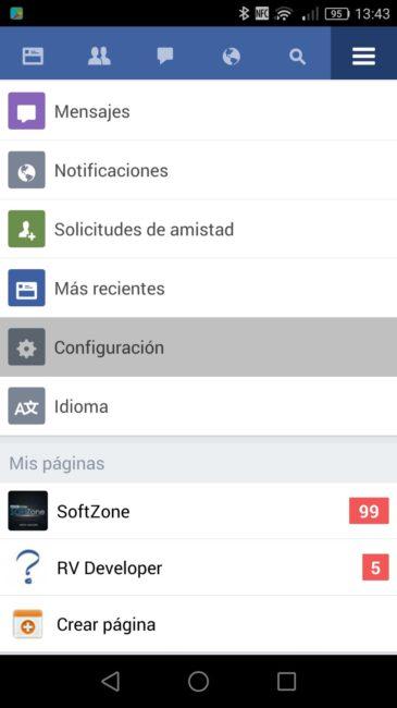 Configuración Facebook Lite Android