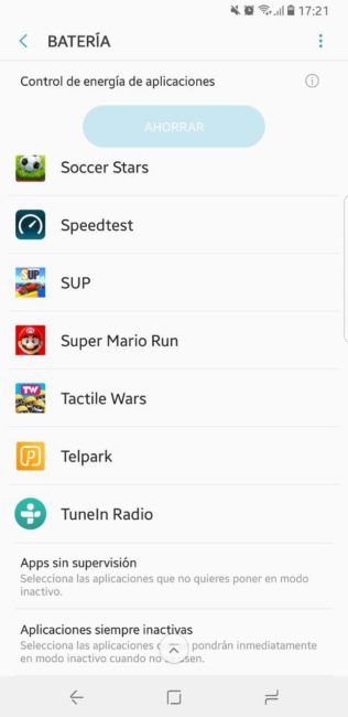 Ajustes de batería del Samsung Galaxy S8