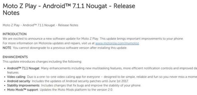 Android 7.1.1 para el Moto Z Play