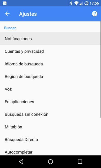 Ajustes Google Now Android