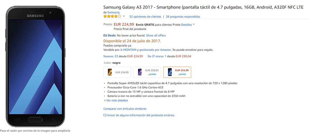 Oferta del Samsung Galaxy A3 2017 en Amazon