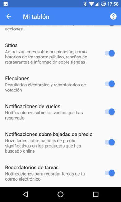 Tablón notificaciones Google Now Android
