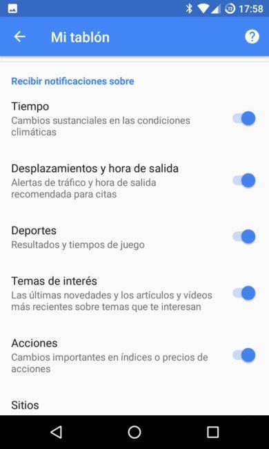 Tablón notificaciones Google Now Android