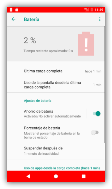Ahorro batería Android 8.0 Oreo