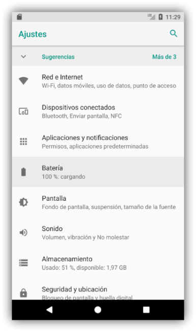Ajustes Batería Android 8.0 Oreo