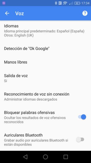 Configuración del reconocimiento de voz de Google Now