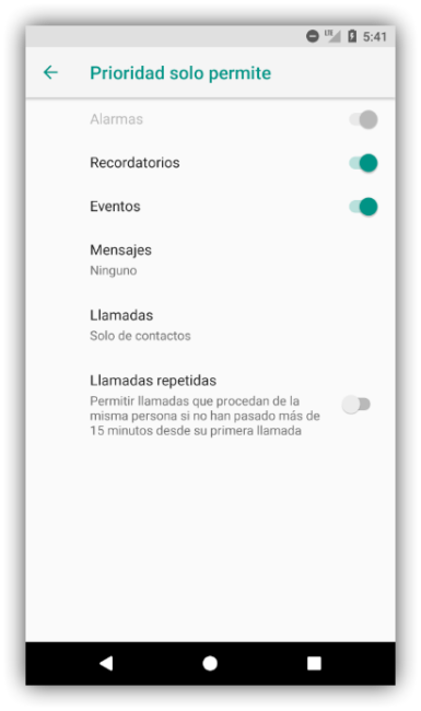 Eventos de prioridad modo No Molestar Android 8.0 Oreo