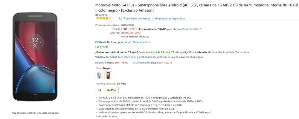 Precio del Motorola Moto G4 Plus en Amazon
