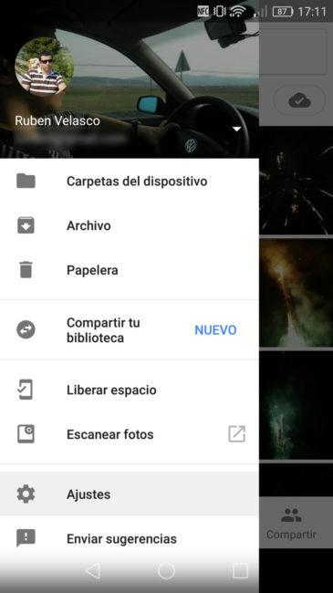 Opciones Google Fotos Android