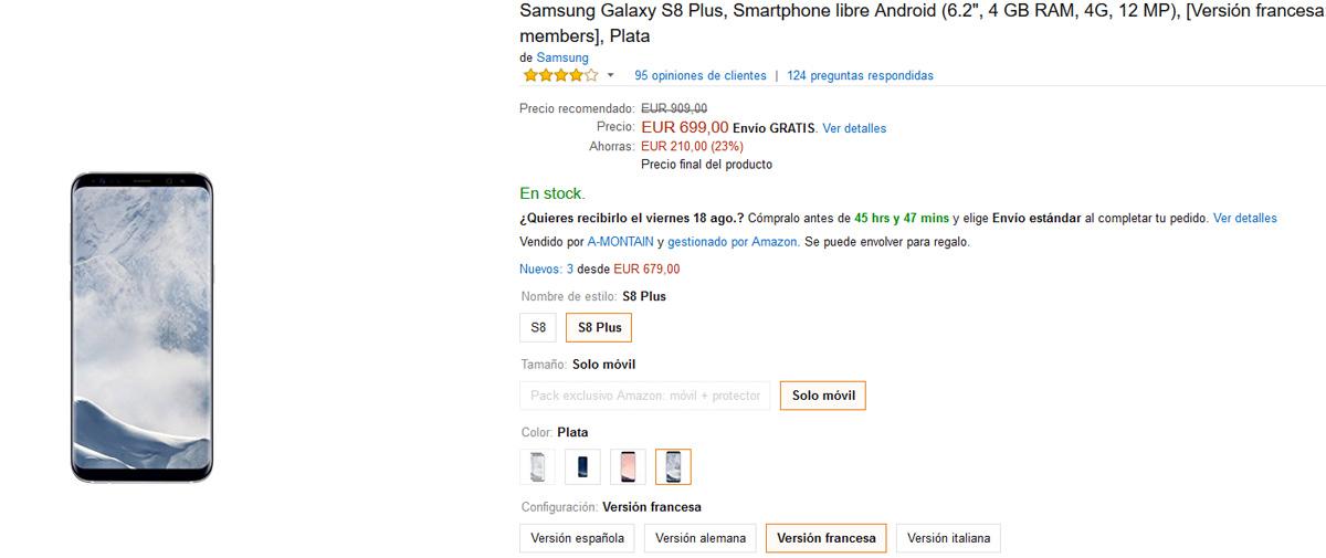 Oferta del Samsung Galaxy S8 Plus en Amazon