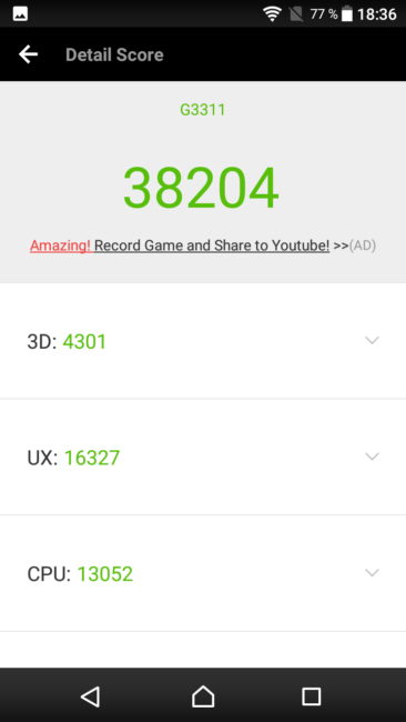 Resultado AnTuTu del Sony Xperia L1