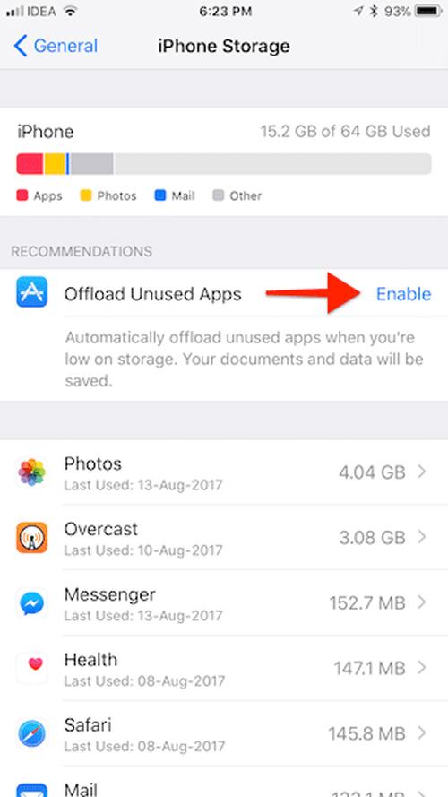 Sugerencias para la desinstalación de apps no utilizadas en iOS 11