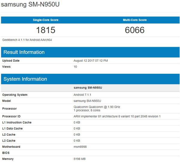 Samsung Galaxy Note 8 con Snapdragon 835