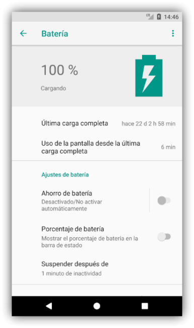 Ajustes Batería Android 8.0 oreo