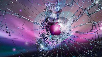Logo de Apple sobre un cristal roto