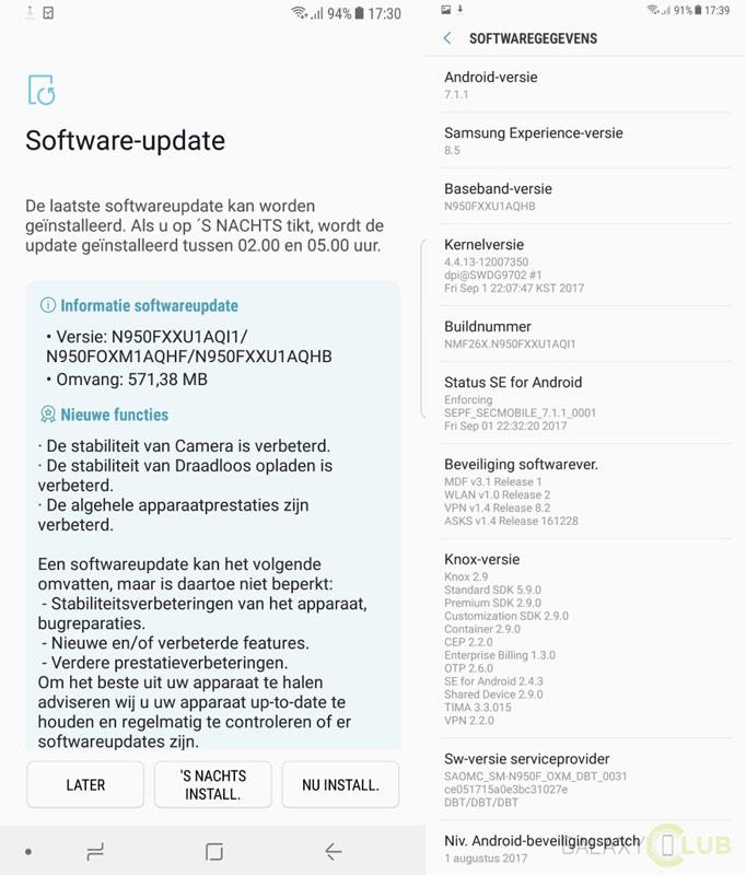 Primera actualización del Samsung Galaxy Note 8