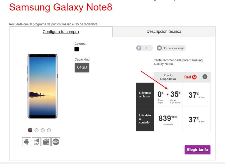 Samsung Galaxy Note 8 con descuento para clientes