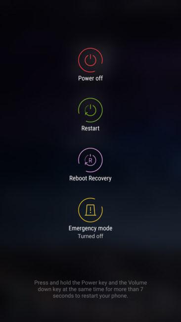 Samsung Galaxy S8 menu power
