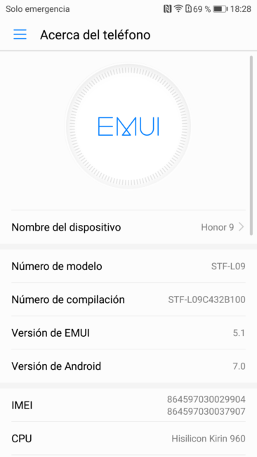 Opciones EMUI del Honor 9