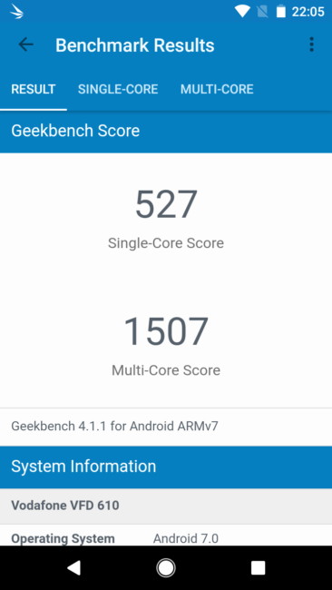 Resultado en Geekbench del Vodafone Smart N8