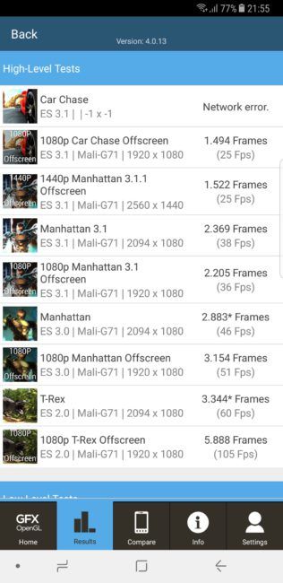 Resultado GFXBench del Samsung Galaxy Note 8