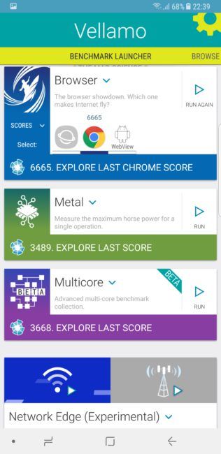 Resultado en Vellamo del Samsung Galaxy Note 8
