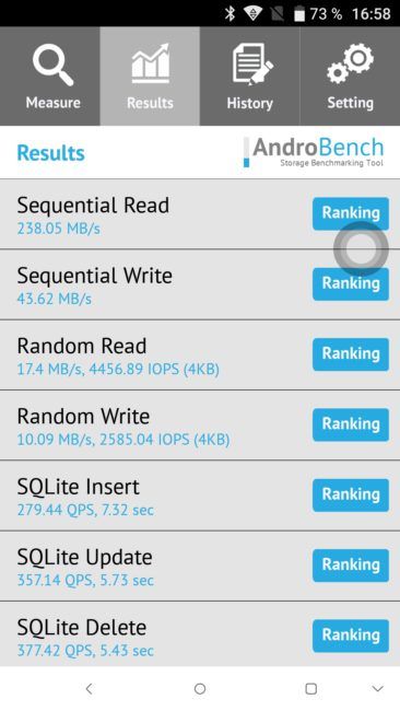 Resultado en Androbench del Alcatel Idol 5