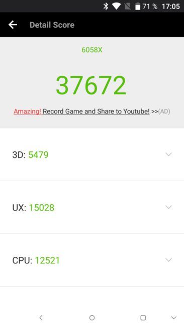 Resultado en AnTuTu del Alcatel Idol 5